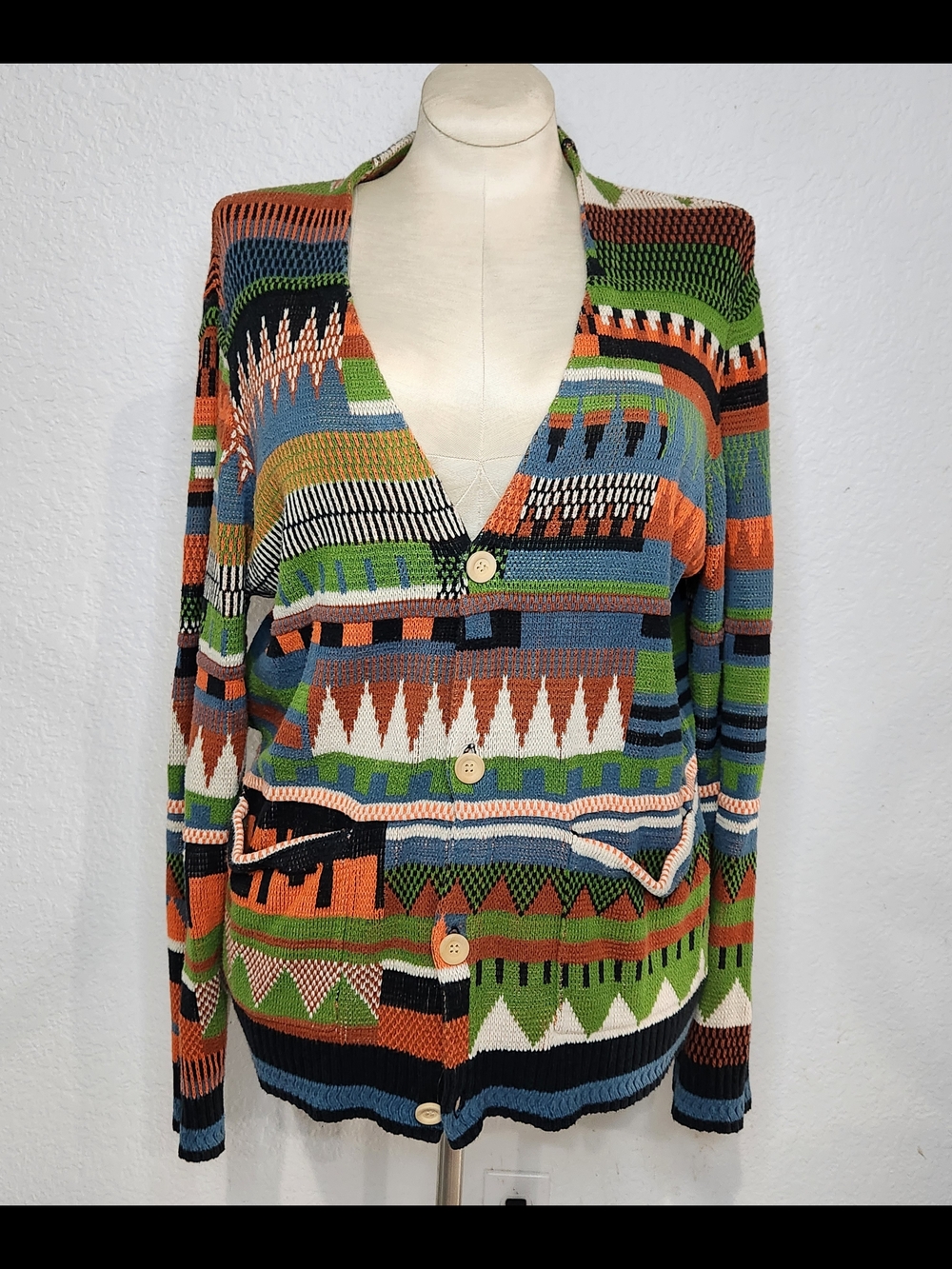 KOTO Geometric Multicolor V-Neck Cardigan Sweater Old School.